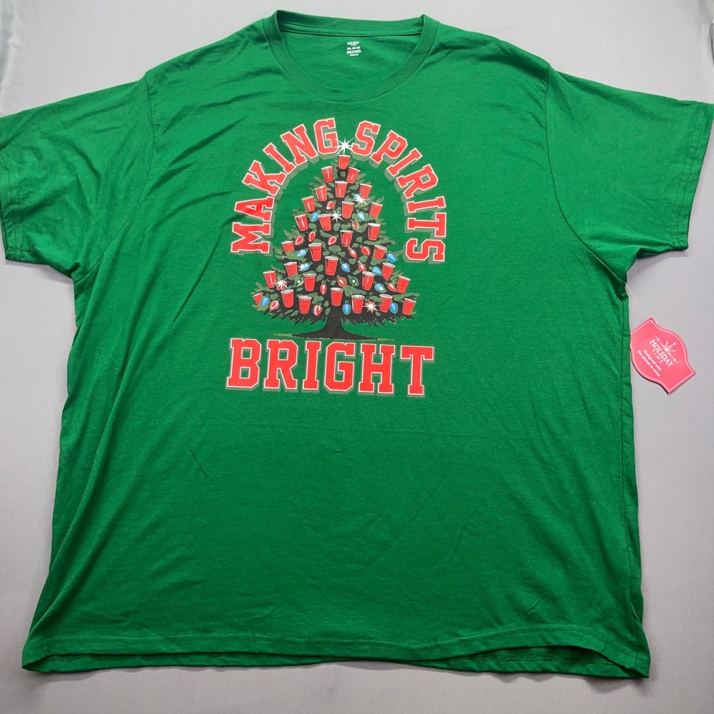 Holiday Time Christmas‎ Graphic T-Shirt Making Spirits Bright Green 3XL